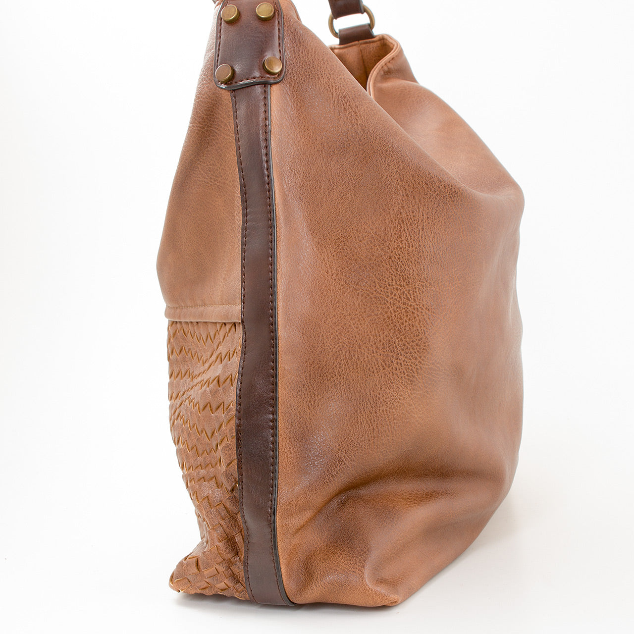 Schultertasche Beutel mit Flechtoptik Cognac Braun