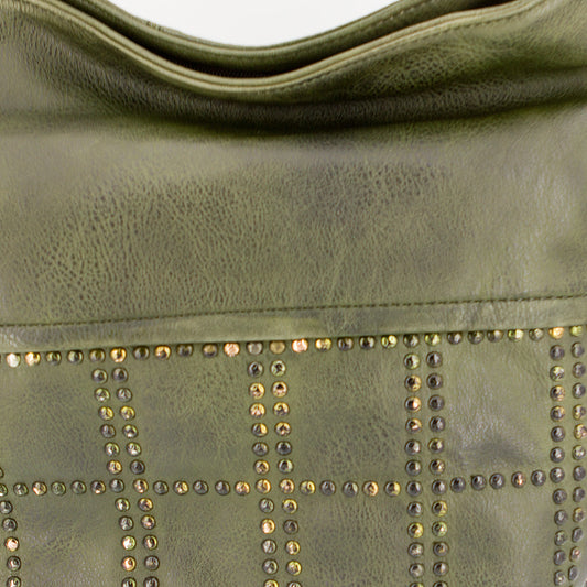 Vintage Schultertasche Beutel mit Nieten Grün