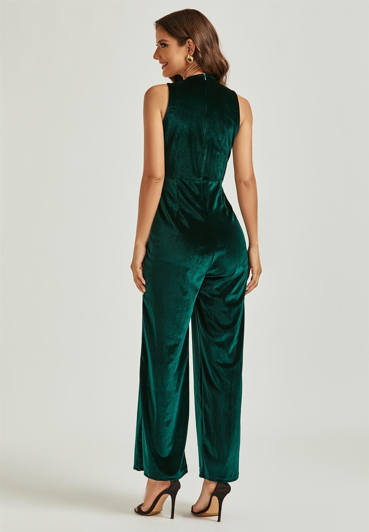 Velvet Wrap Jumpsuit In Green