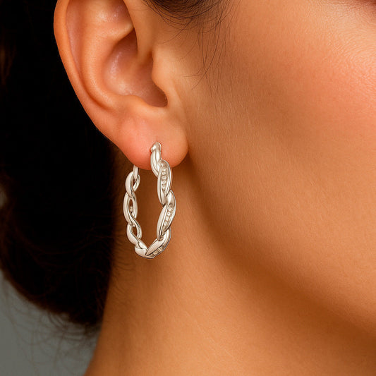 Cercei din argint 925, cercei rotunzi răsuciți cu zirconiu cubic