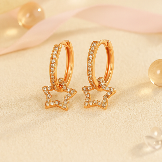 Cercei din argint 925, cercei rotunzi în formă de stea, 2,2 cm