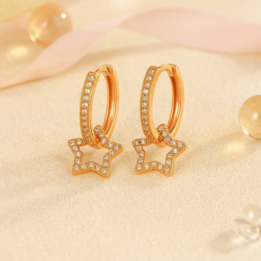 Cercei din argint 925, cercei rotunzi în formă de stea, 2,2 cm