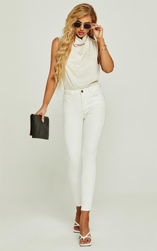 Bluză fără mâneci cu guler înalt, în nuanță Oyster