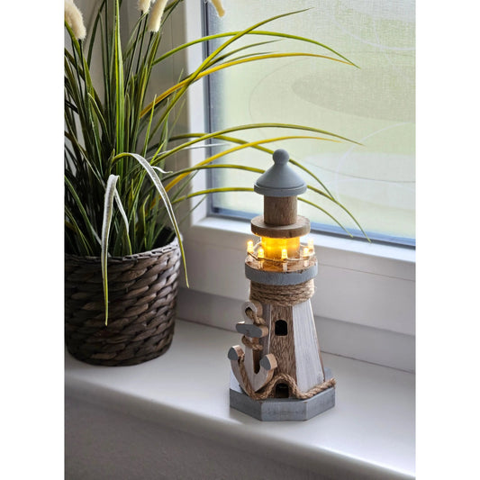 Leuchtturm Beleuchtete LED Dekoration - 7 LEDs, Höhe 24 cm, 2x AAA
