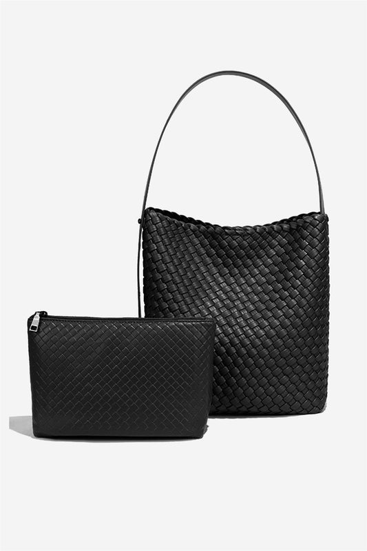 Braided Shoulder Handbag In Black