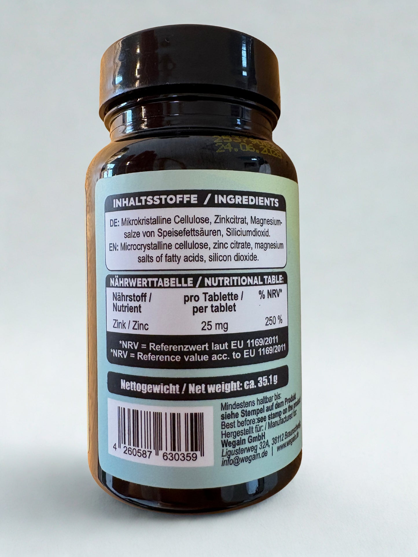 Capsule vegane WEGAIN cu doză mare de zinc - 25 mg per capsulă, citrat de zinc, 90 capsule