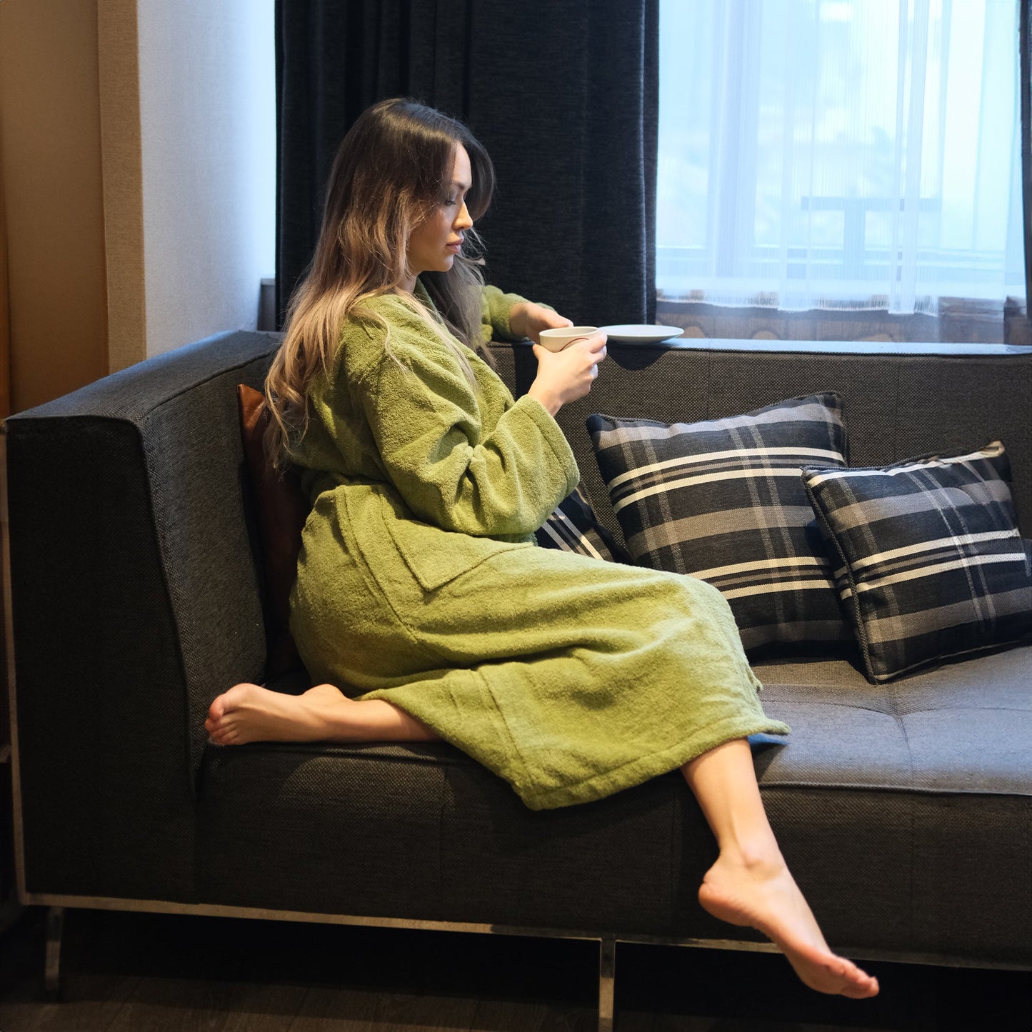 100% Organic Cotton Unisex Bathrobe - Olive Green