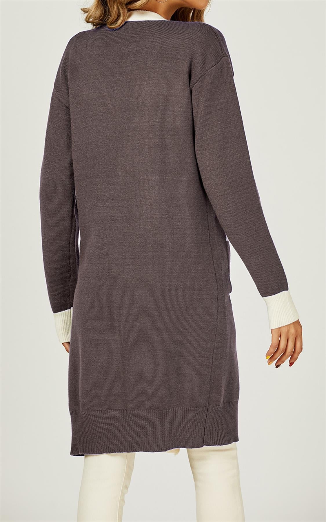 Cardigan cu dungi crem, nuanță taupe