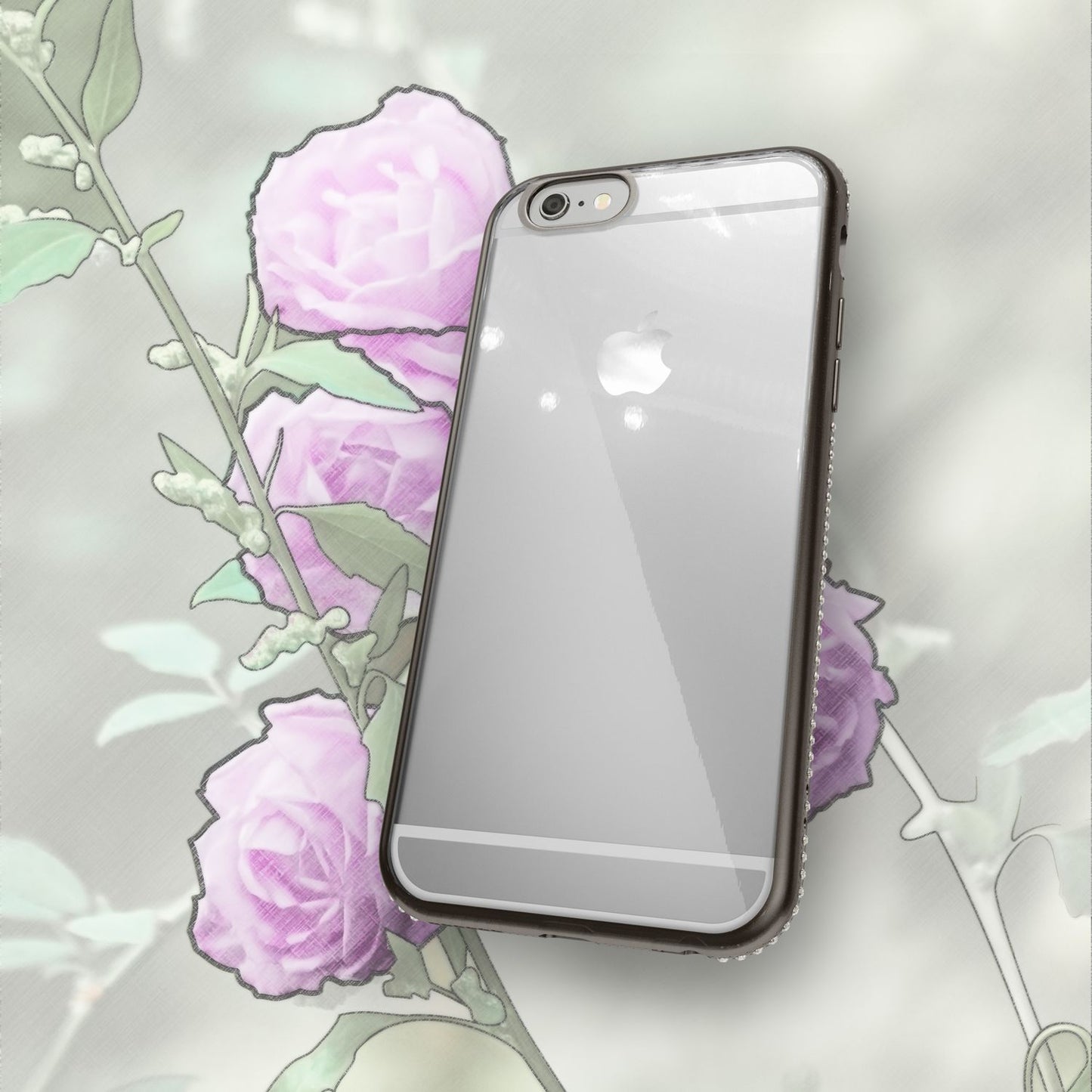 NALIA iPhone 6 6S Hülle Strass Rand Glitter - Slim Silikon, Transparente Rückseite, Strass Bumper