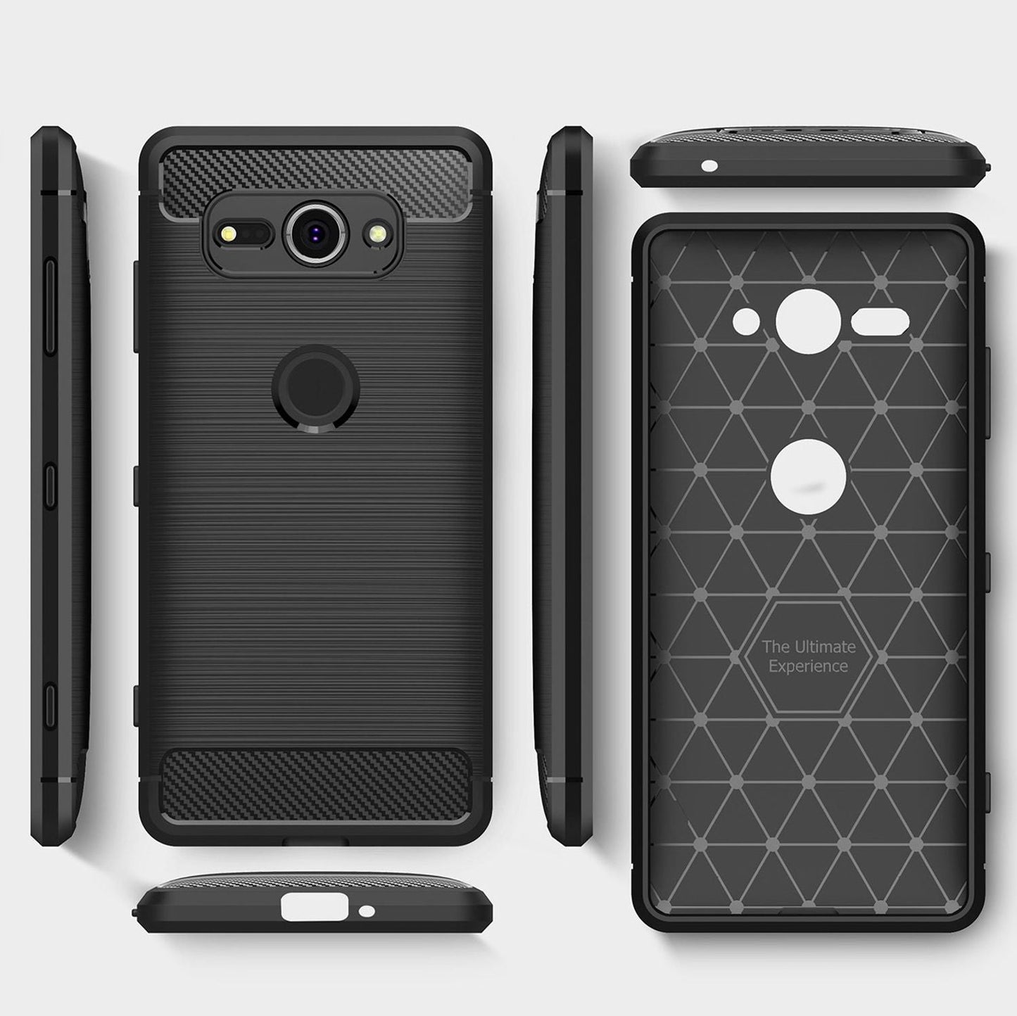 NALIA Sony Xperia XZ2 Compact Hülle Vortex Carbon Stil - Dünn, TPU Silikon, Schwarz