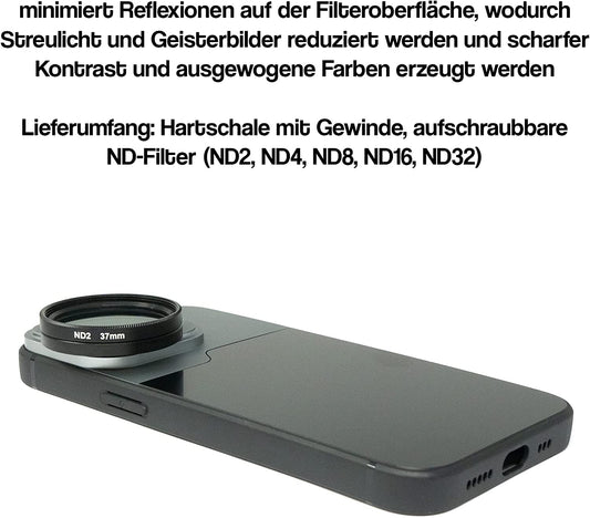 SYSTEM-S ND Filter Set 37 mm Neutraldichte mit Hülle und Tasche für iPhone 14 Pro