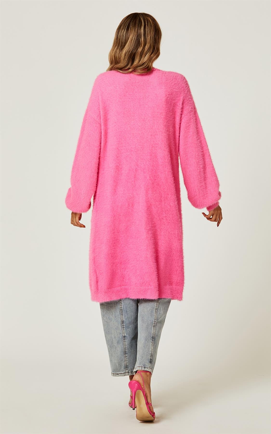 Cardigan moale, relaxat, confortabil, în roz fuchsia