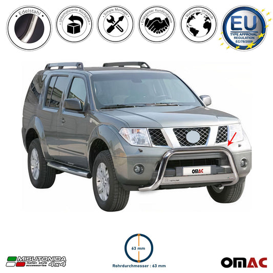 Bară de protecție/buton față pentru Nissan Pathfinder 2005-2011 ø63mm oțel argintiu