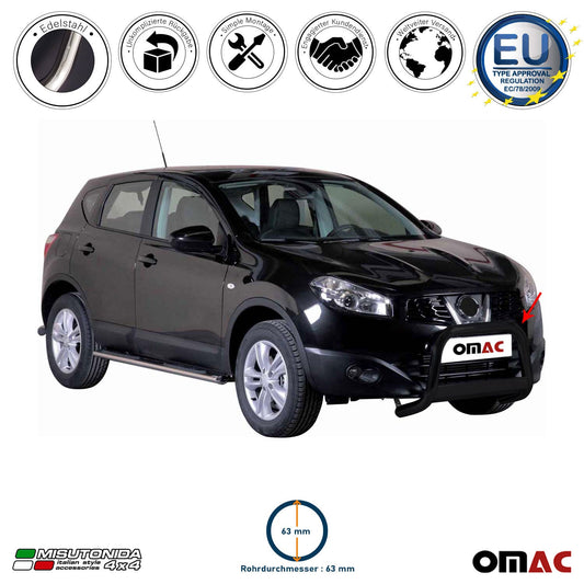 Bară de protecție/buton față pentru Nissan Qashqai 2010-2013, ø63mm, oțel, negru