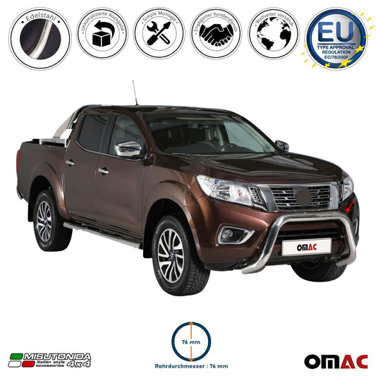 Frontbügel Frontschutzbügel für Nissan NP300 Navara 2016-2021 ø76mm Stahl Silber