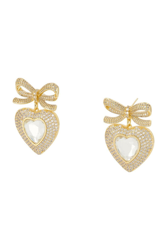 Bow Crystal Heart Ohrringe - SELF PORTRAIT - Metall - Gold Goldfarben