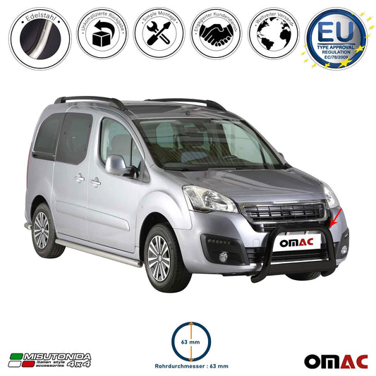 Bară de protecție/buton față pentru Peugeot Partner 2016-2025, ø63mm, oțel, negru