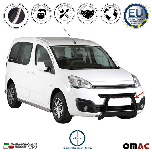 Bară de protecție/buton față pentru Citroen Berlingo 2015-2018 ø63mm oțel negru