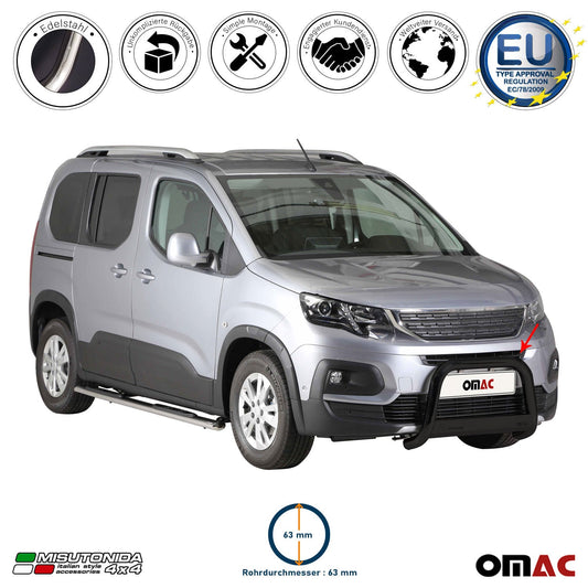 Bară de protecție/buton față pentru Peugeot Rifter 2018-2021 ø63mm oțel negru