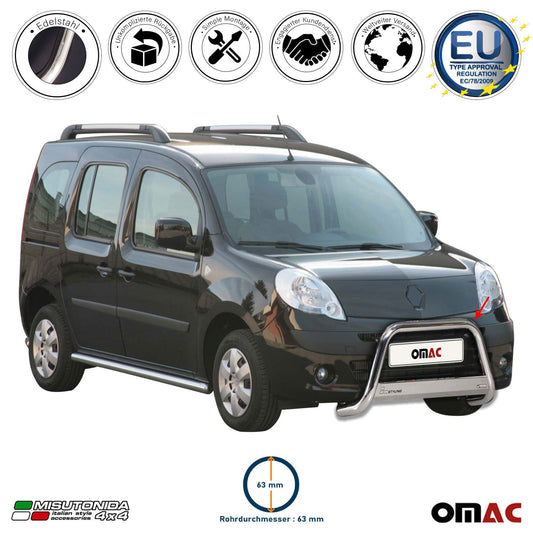 Bară de protecție/buton față pentru Renault Kangoo 2008-2013, ø63mm, oțel, argintiu