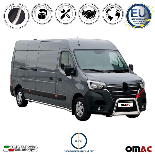 Bară de protecție/buton față pentru Renault Master 2019-2024, ø63mm, oțel, argintiu