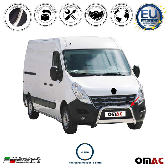 Bară de protecție/buton față pentru Renault Master 2010-2018, ø63mm, oțel, argintiu