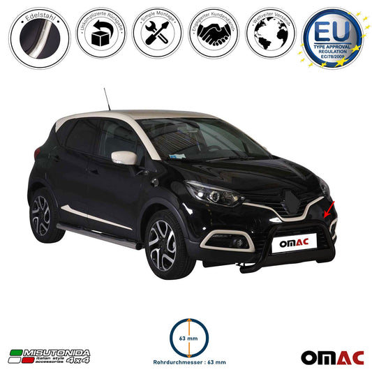 Bară de protecție/buton față pentru Renault Captur 2013-2017, ø63mm, oțel, negru