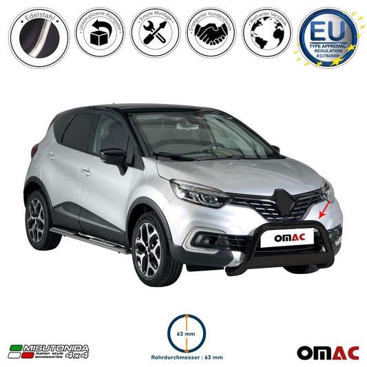 Bară de protecție/buton față pentru Renault Captur 2017-2019, ø63mm, oțel, negru