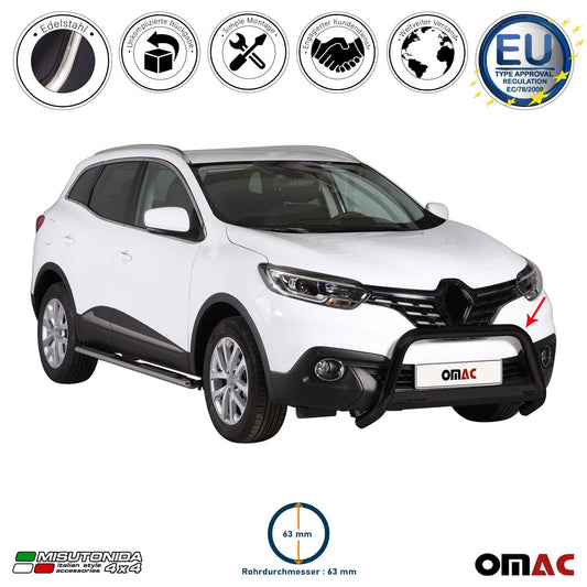 Bară de protecție/buton față pentru Renault Kadjar 2015-2018, ø63mm, oțel, negru