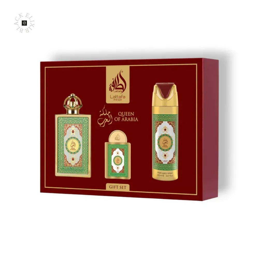 Lattafa Pride Queen Of Arabia Duftset - 100 ml EDP, 20 ml EDP, 200 ml Deo