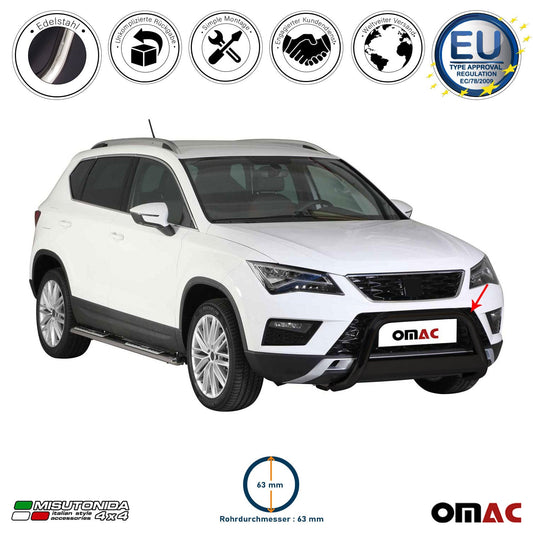 Bară de protecție/buton față pentru Seat Ateca 2016-2020, ø63mm, oțel, negru, protecție