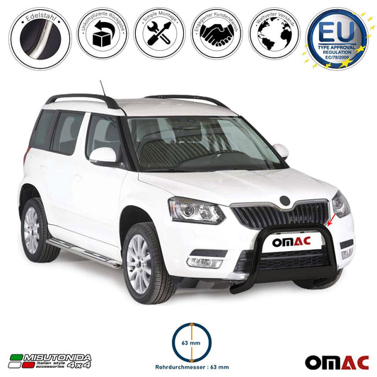 Bară de protecție/buton față pentru Skoda Yeti 2014-2017, ø63mm, oțel, negru, protecție