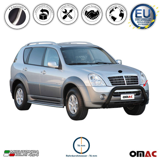 Bară de protecție/buton față pentru Ssangyong Rexton 2006-2012, ø76mm, oțel, negru