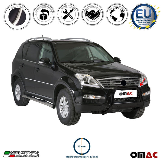 Bară de protecție/buton față pentru Ssangyong Rexton W 2013-2017 ø63mm oțel negru