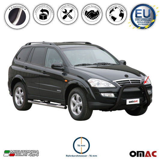 Bară de protecție/buton față pentru Ssangyong Kyron 2007-2014 ø76mm oțel negru