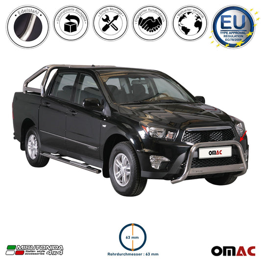 Bară de protecție/buton față pentru Ssangyong Actyon Sports 2012-2018 ø63 gri oțel