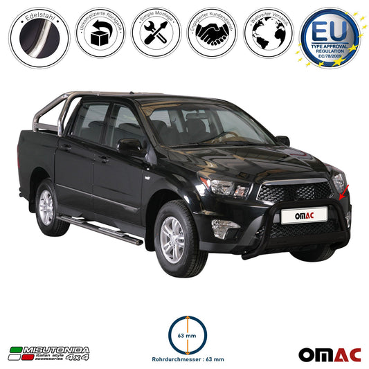 Bară de protecție/buton față pentru Ssangyong Actyon Sports 2012-2018 ø63 Negru