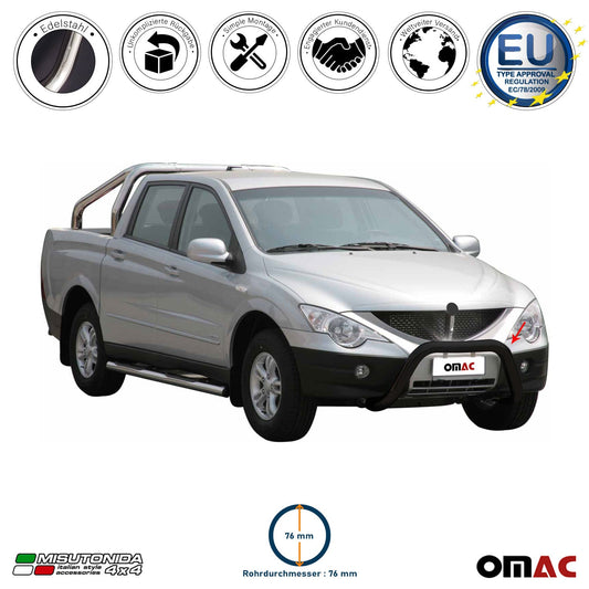 Bară de protecție/buton față pentru Ssangyong Actyon Sports 2012-2018 ø76 Negru