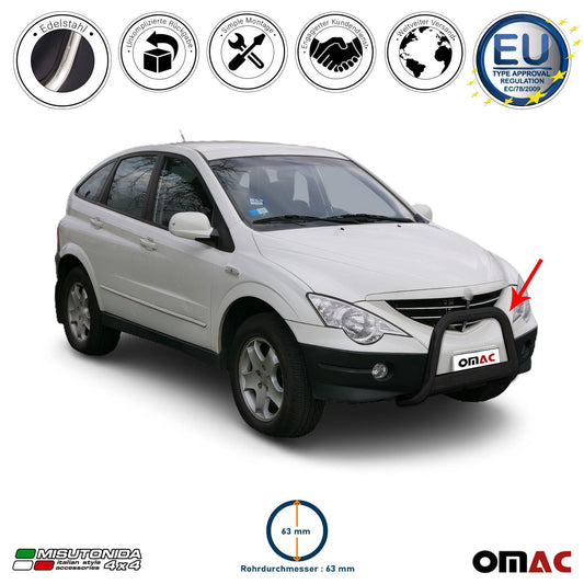 Bară de protecție/buton față pentru Ssangyong Actyon 2006-2012, ø63mm, oțel, negru