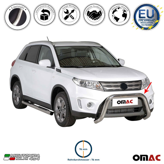 Bară de protecție față din oțel inoxidabil pentru Suzuki Vitara 2015-2018, gri, Ø 76 mm