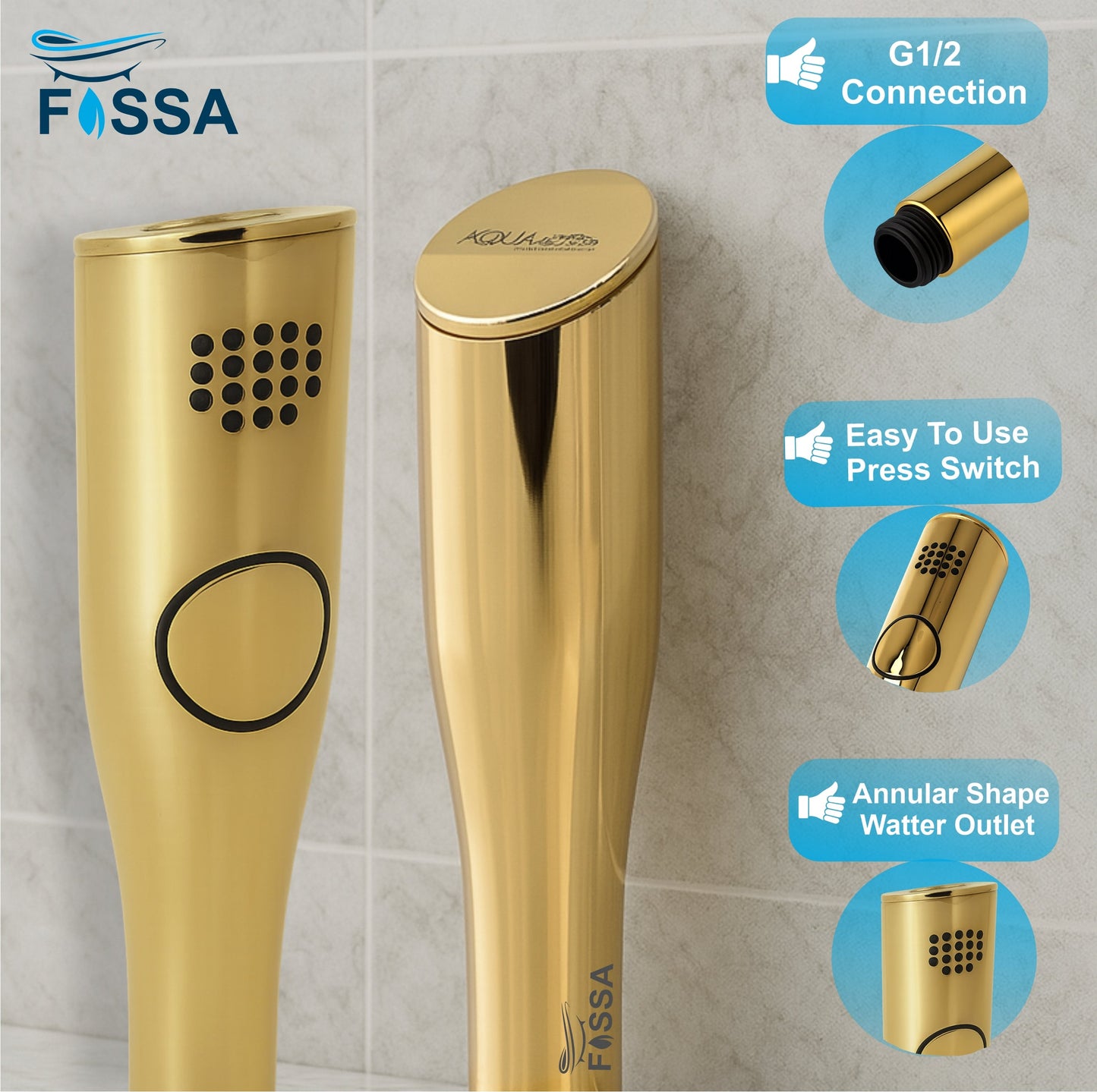 Fossa Italian Collection Heath Faucet Handheld Bidet Sprayer for Bathroom | Cloth Diaper Sprayer for Toilet | Health Faucet with 1 Mtr Hose Pipe, Hook | Chrome Finish (AQUAelite Gold)-2