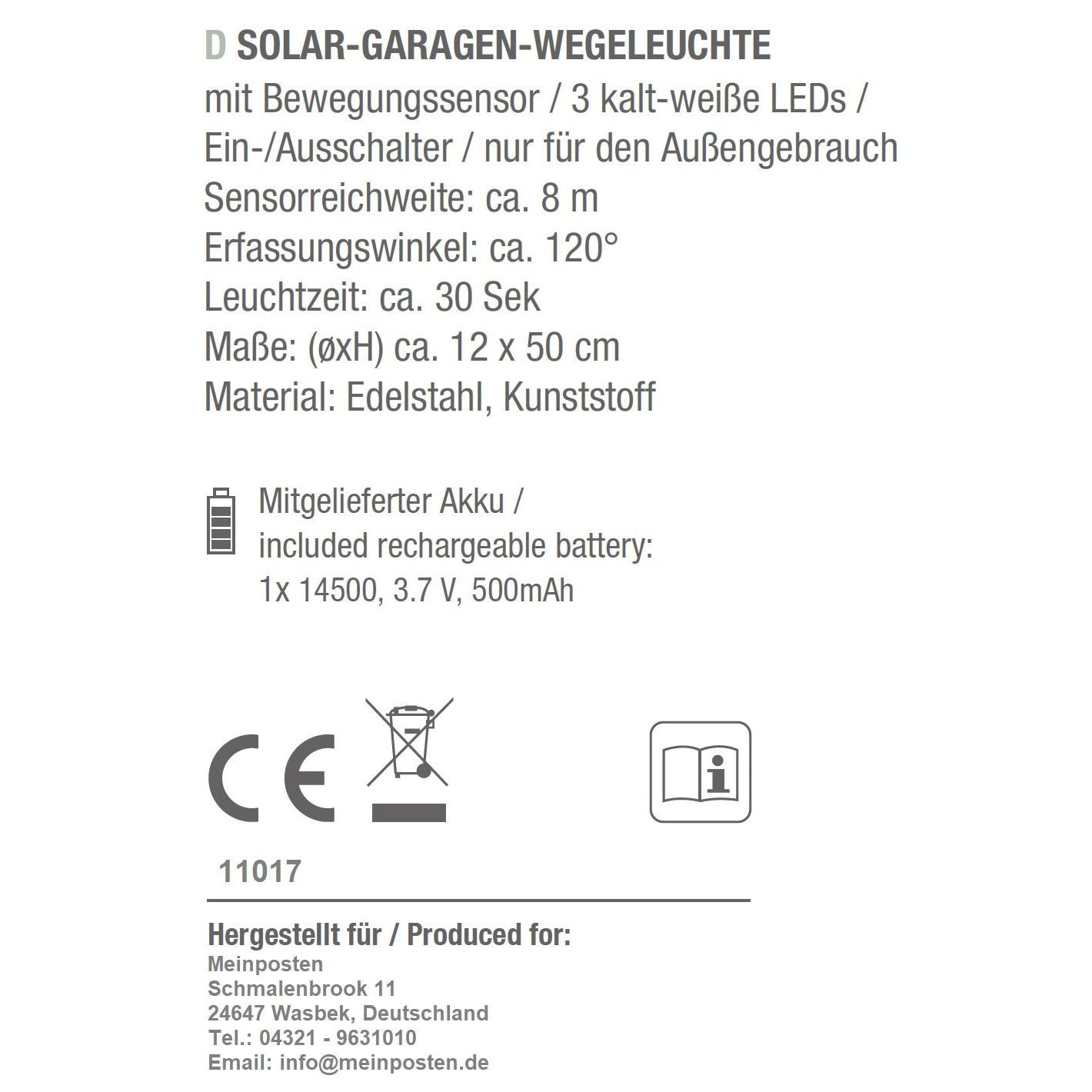 LuminaGuard Solarlicht Bewegungsmelder - 500mAh 100lm 50x12cm