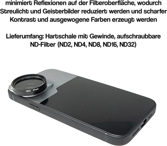 SYSTEM-S ND Filter Set 37 mm Neutraldichte mit Hülle und Tasche für iPhone 14 Pro Max