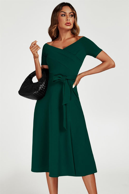 Rochie midi Bardot verde