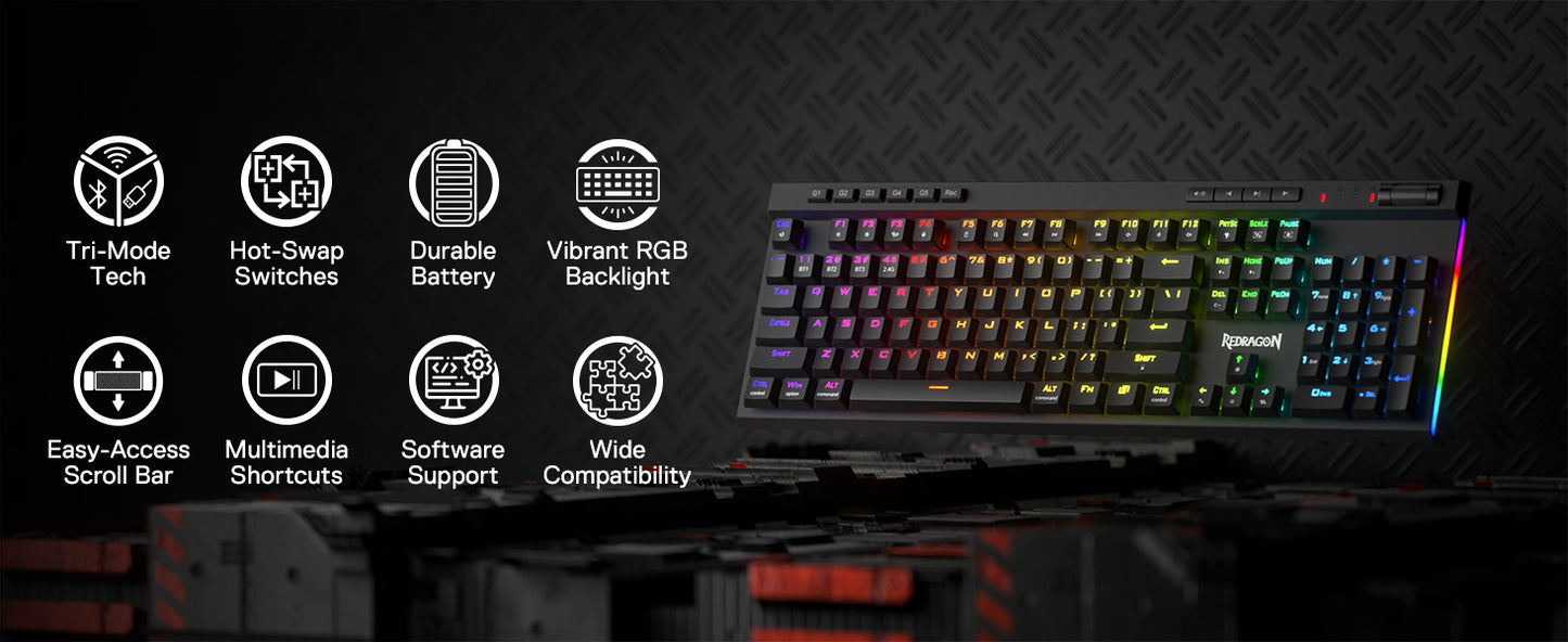 Gaming-Tastatur 2025: Redragon K580 PRO Wireless RGB - 3-Modi 104 Tasten Mechanisch Hot-Swap Collection