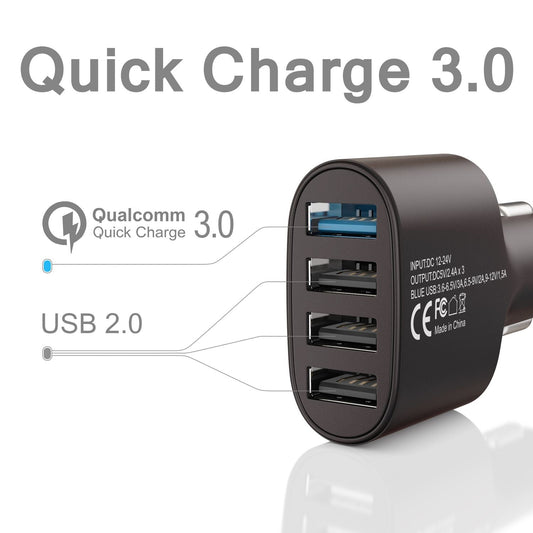 4-Port USB Quick Charge 3.0 Auto Ladegerät von NALIA Kfz Ladeadapter Schnelllader