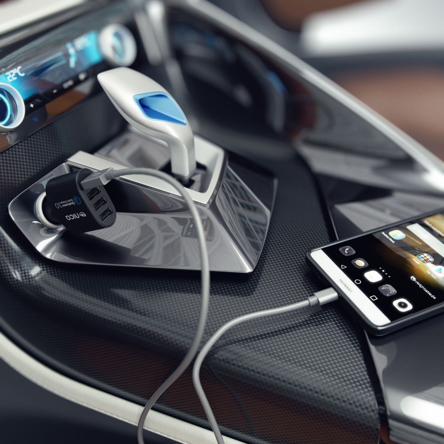 4-Port USB Quick Charge 3.0 Auto Ladegerät von NALIA Kfz Ladeadapter Schnelllader