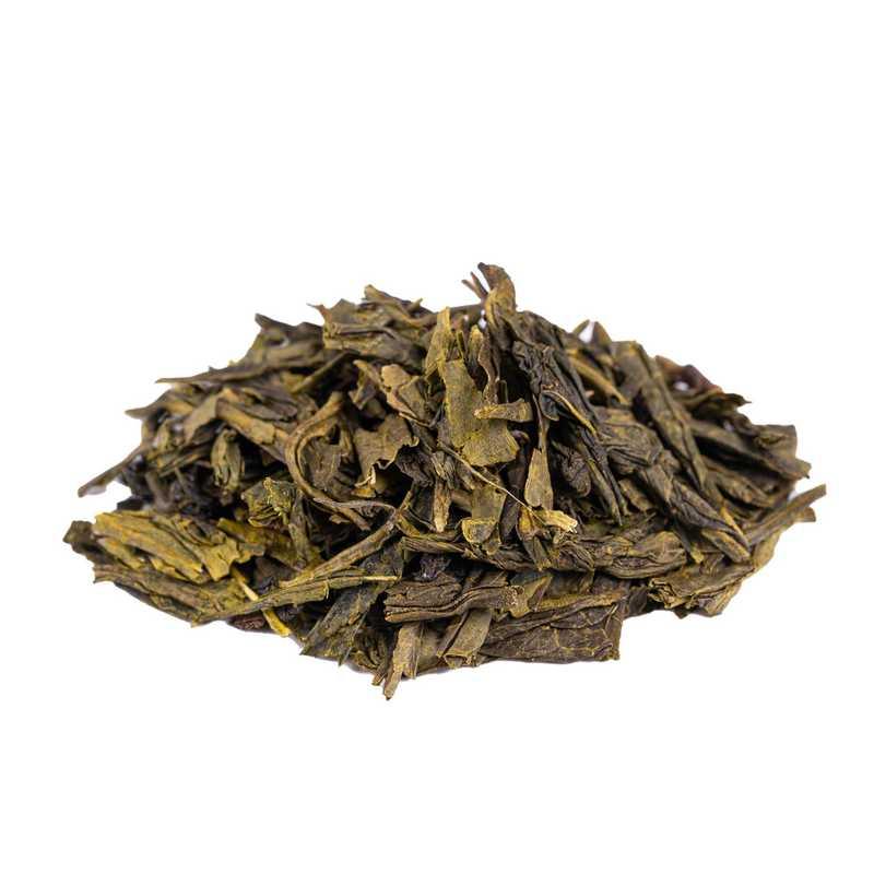 Amestec de ceai verde Teekrone Sencha, frunze mari - Conținut 100 g, Dimensiunea frunzei este mare, Dimensiunile ambalajului este de 12 x 8 cm