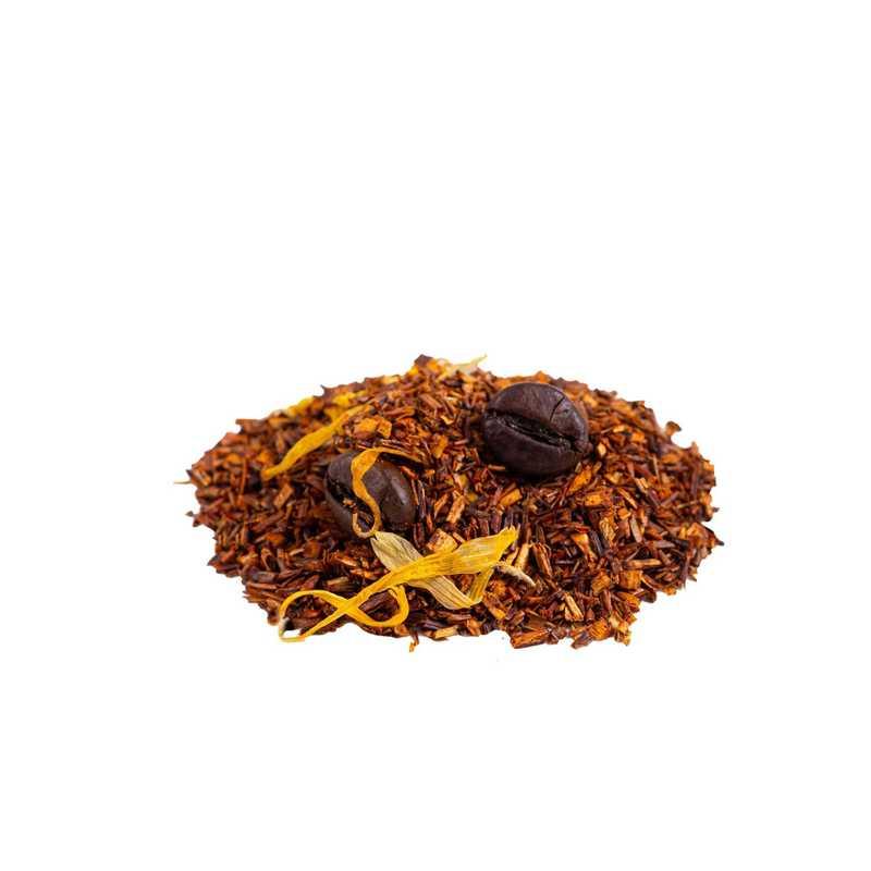 Ceai aromatic cu caramel și cafea Rooibos Teekrone - pachet de 100 g, aromă blândă, gălbenele
