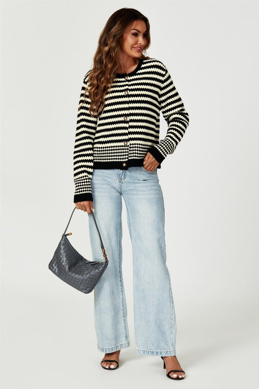 Cardigan tricotat cu model geometric în negru